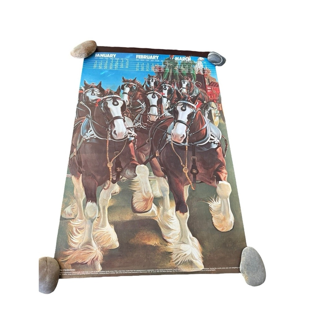 Vintage Budweiser Clydesdales Calendar Poster Anheuser Busch Jan–Mar 1978 Horses